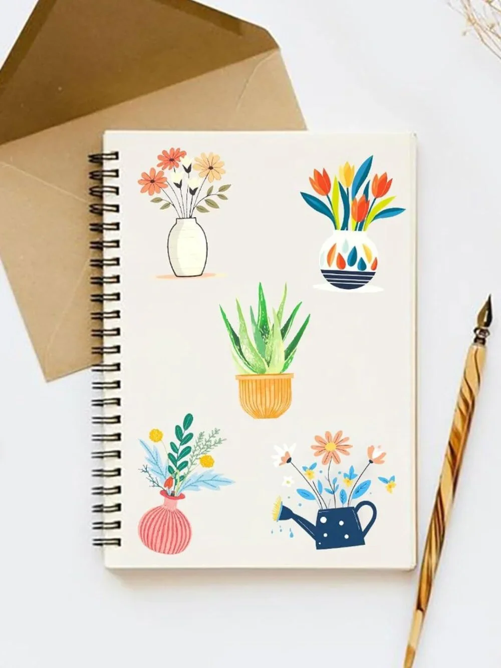 50 Pcs Green Plants PET Stickers Potted Plant Floral Sticker for Laptops Water B